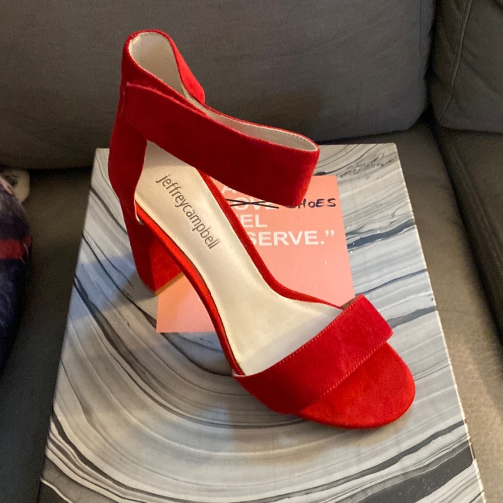 Red Lindsay Jeffrey Campbell suede heel sandals